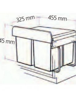 Cubo de Reciclaje Extraíble Doble 30 L para interior de armarios estrecho y corto