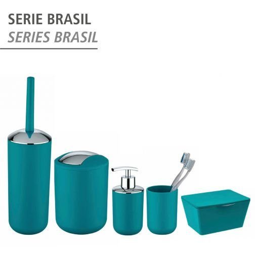 Accesorios Baño dosificadores escobilleros cubos basura vasos tapas wc azul turquesa Brasil Wenko