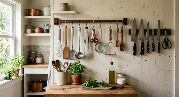 Ejemplo de cómo organizar una cocina pequeña aprovechando las paredes