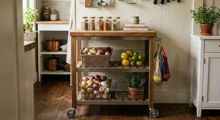 Carro auxiliar ideal para saber cómo organizar una cocina pequeña
