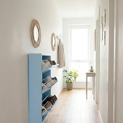 Entrada organizada con zapatero estrecho