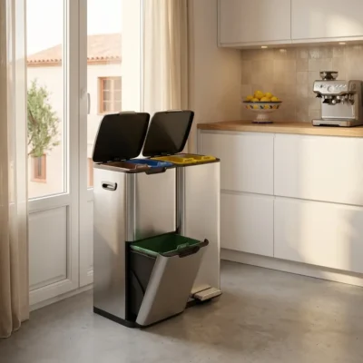 cubo de reciclaje metálico de 4 compartimentos para cocina