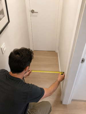 hombre midiendo espacio para zapatera